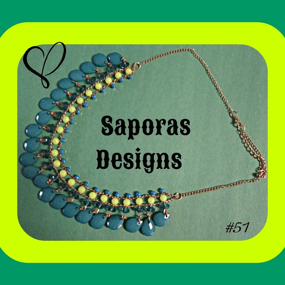 Green & Blue Beaded Necklace Bohemian Design